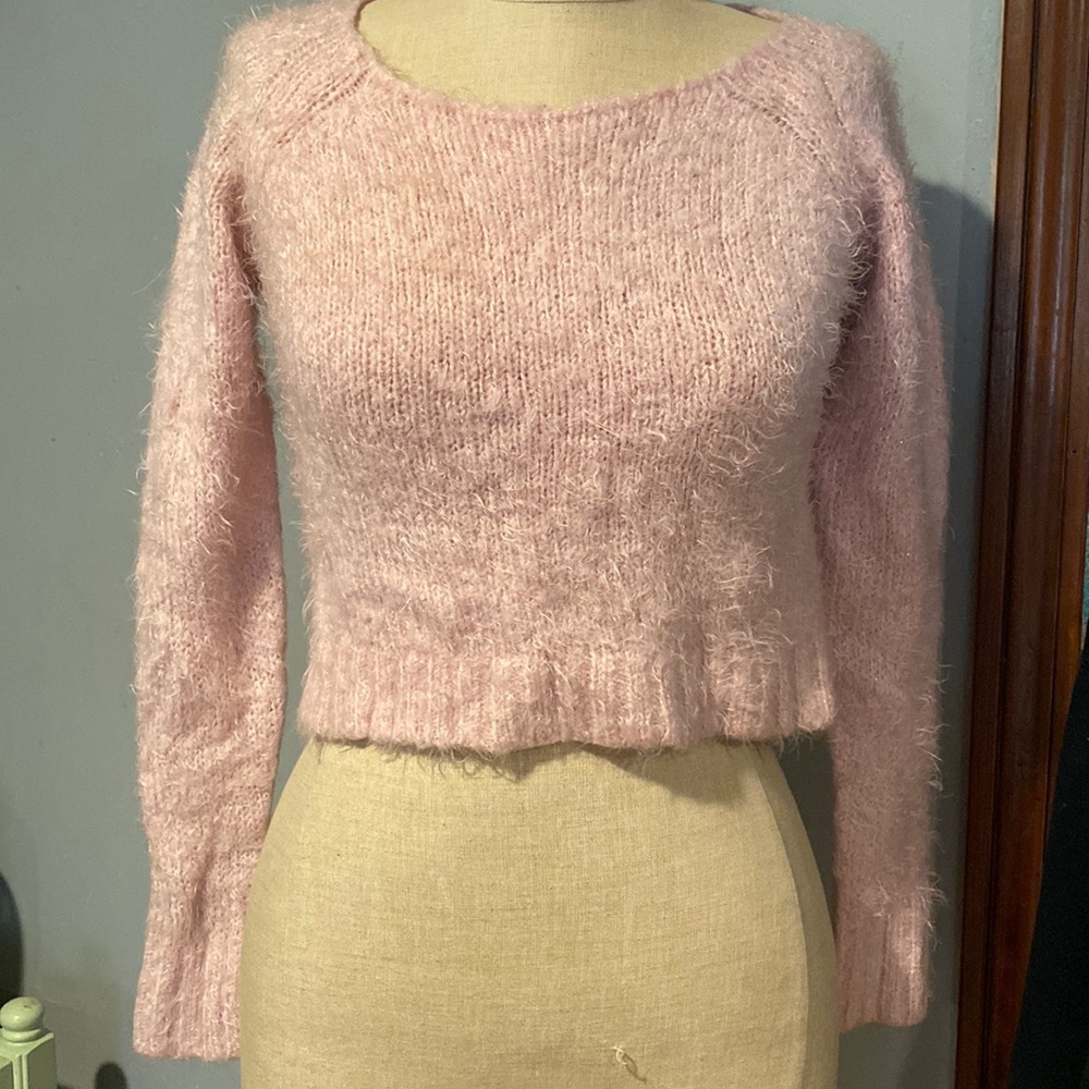 Pink glitter decree crop sweater